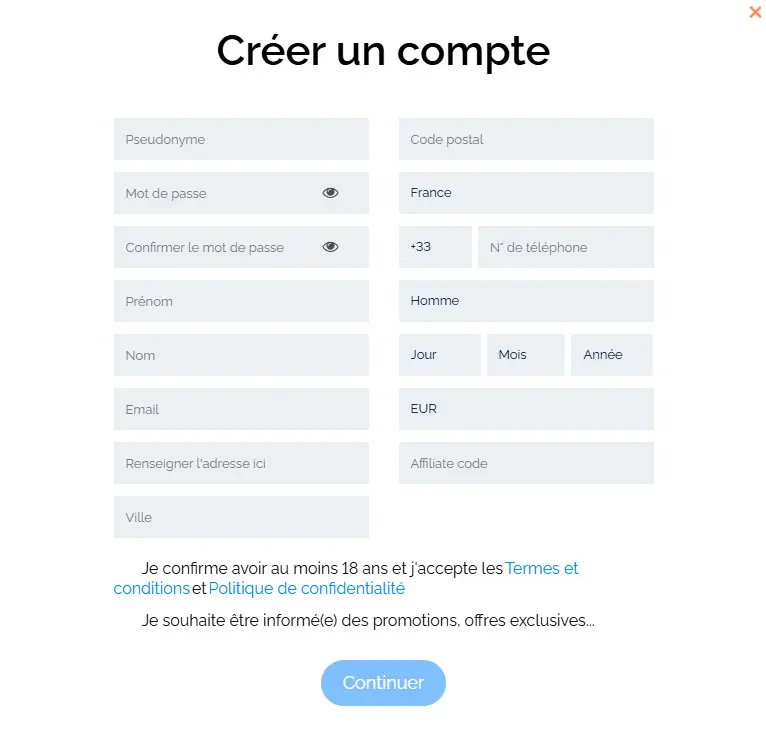 Processus d'inscription FatBoss Casino